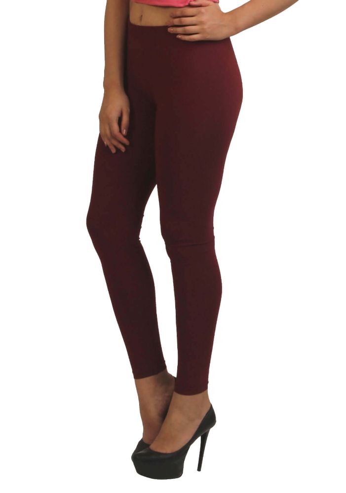 Picture of Frenchtrendz Cotton Spandex Dark Maroon Ankle Leggings