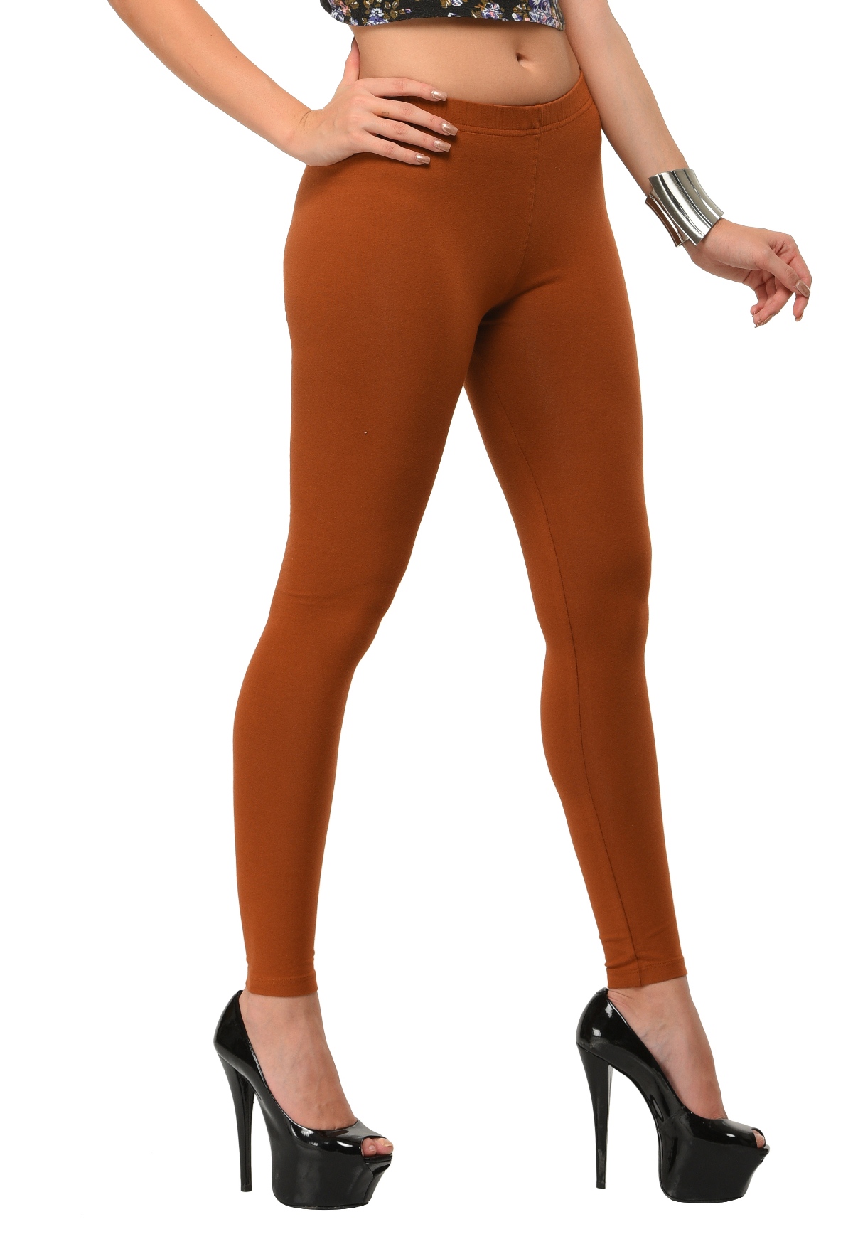 Frenchtrendz Cotton Spandex Brown Ankle Leggings