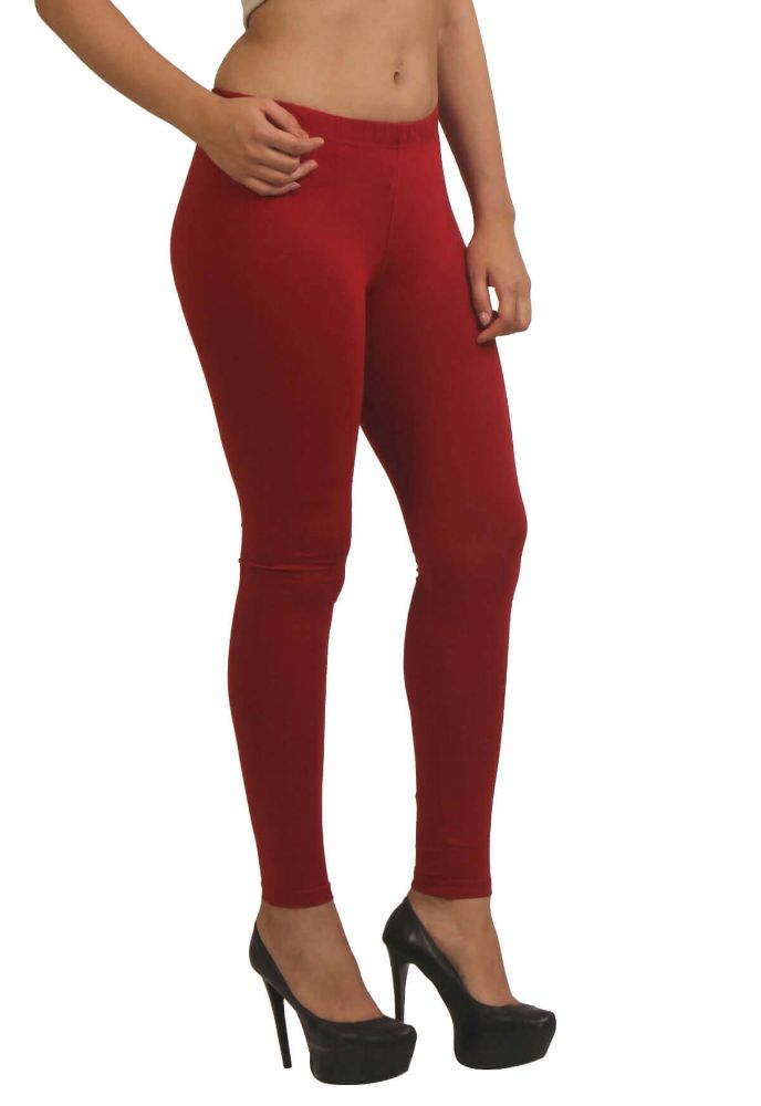 Picture of Frenchtrendz Cotton Spandex Maroon Ankle Leggings