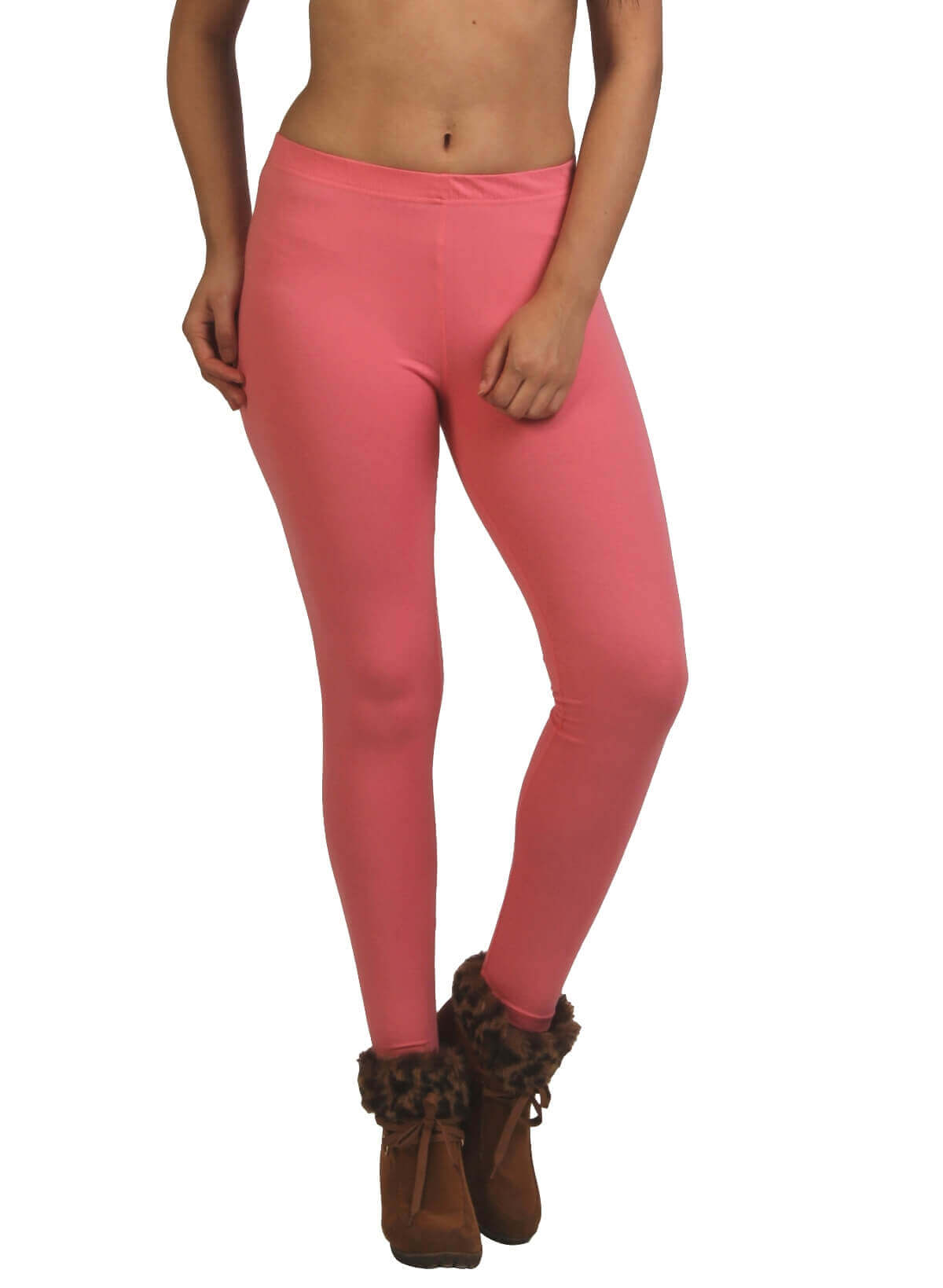 Frenchtrendz Cotton Spandex Light Coral Ankle Leggings