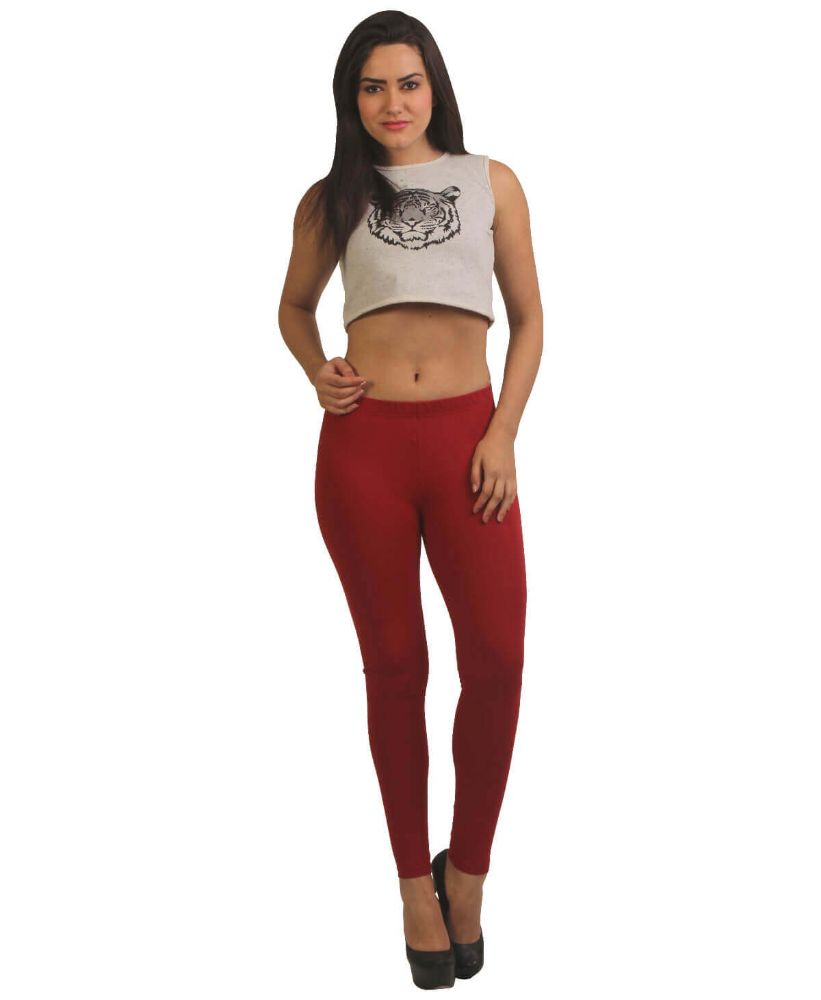 Picture of Frenchtrendz Cotton Spandex Maroon Ankle Leggings