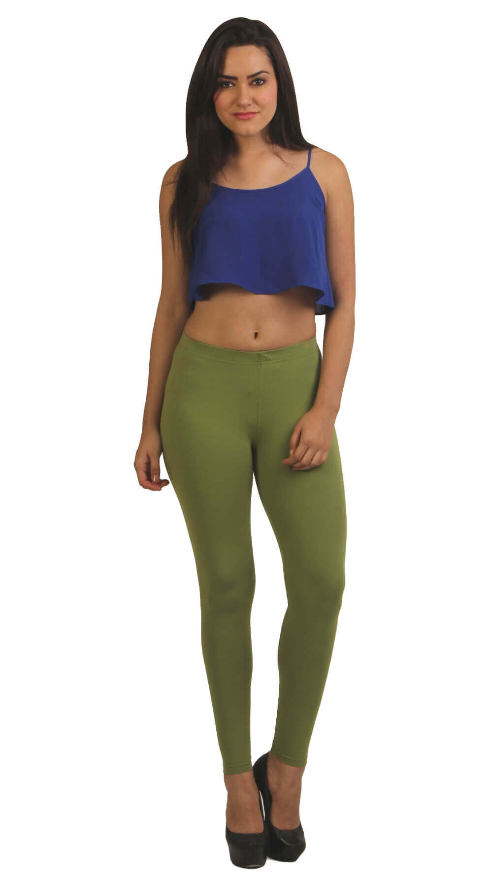 Frenchtrendz Cotton Spandex Parrot Green Ankle Leggings