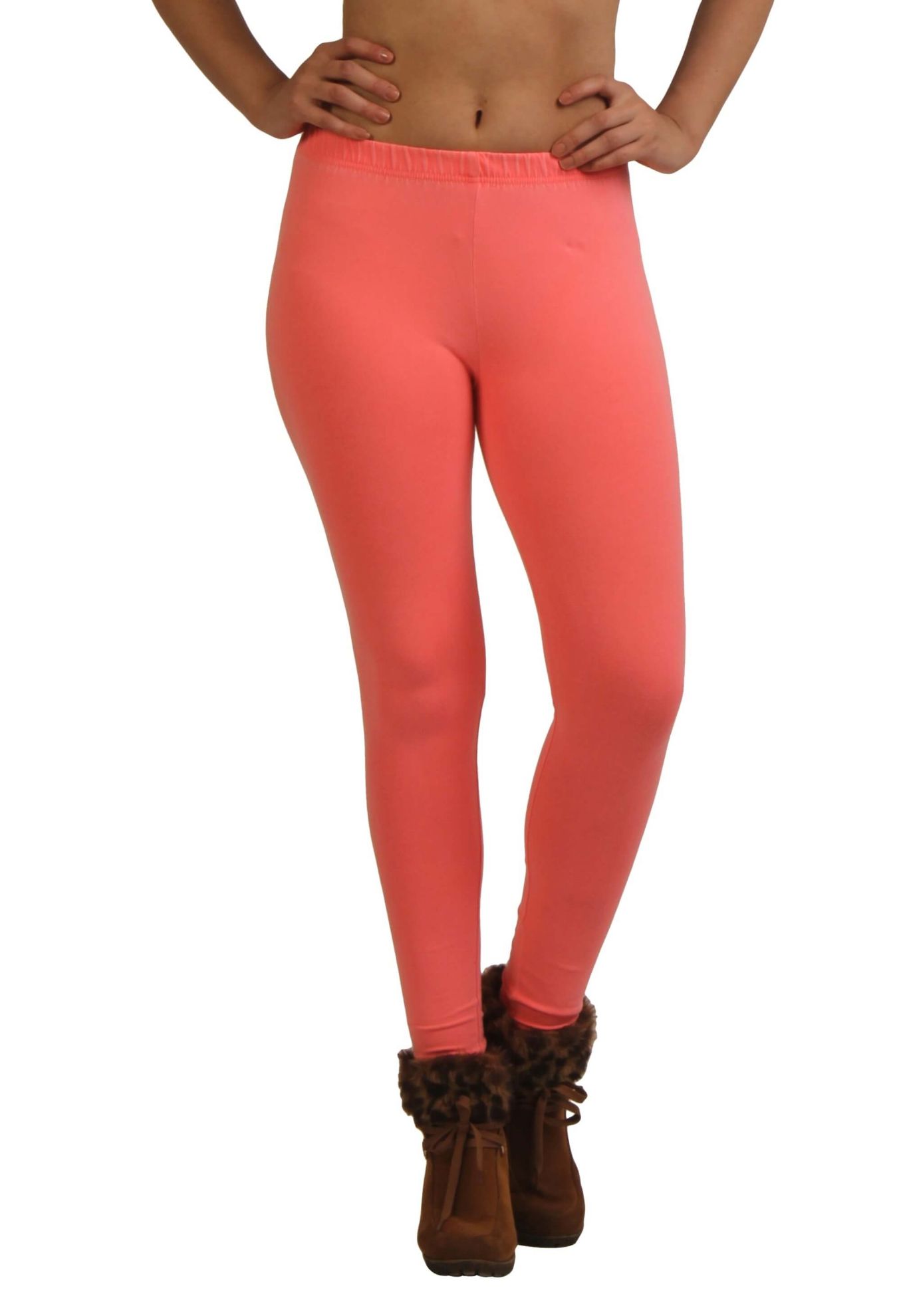 Frenchtrendz Cotton Spandex Neon Coral Ankle Leggings