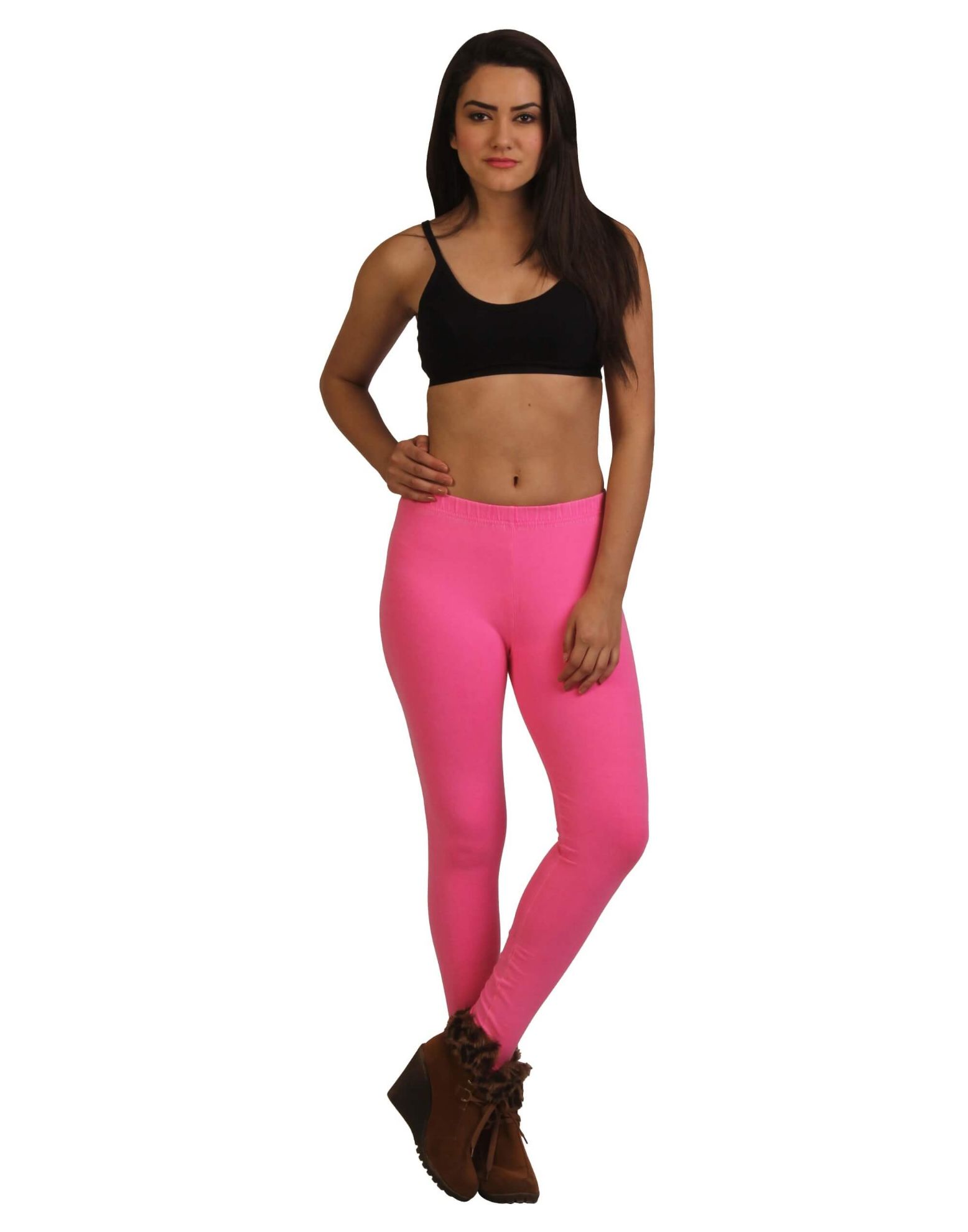 0000448 frenchtrendz cotton spandex neon pink ankle leggings