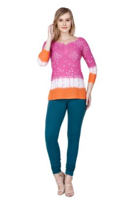 Picture of Frenchtrendz Cotton Spandex Teal Churidar Leggings
