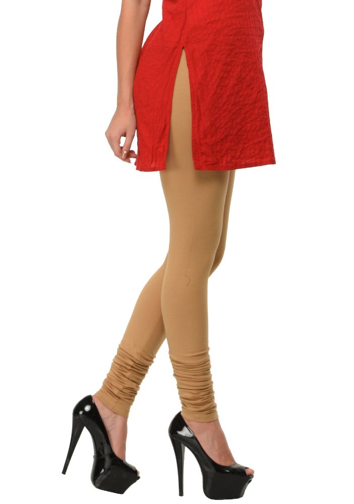 Picture of Frenchtrendz Cotton Spandex Beige Churidar Leggings