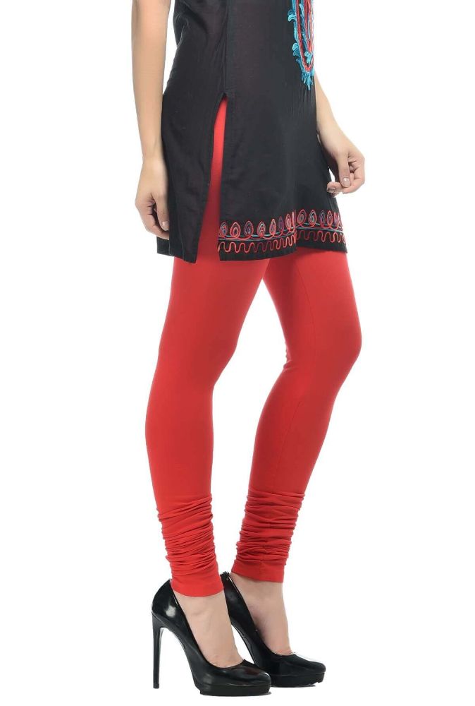 Picture of Frenchtrendz Cotton Spandex Red Churidar Leggings