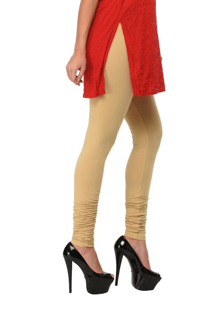 Picture of Frenchtrendz Cotton Spandex Light Beige Churidar Leggings