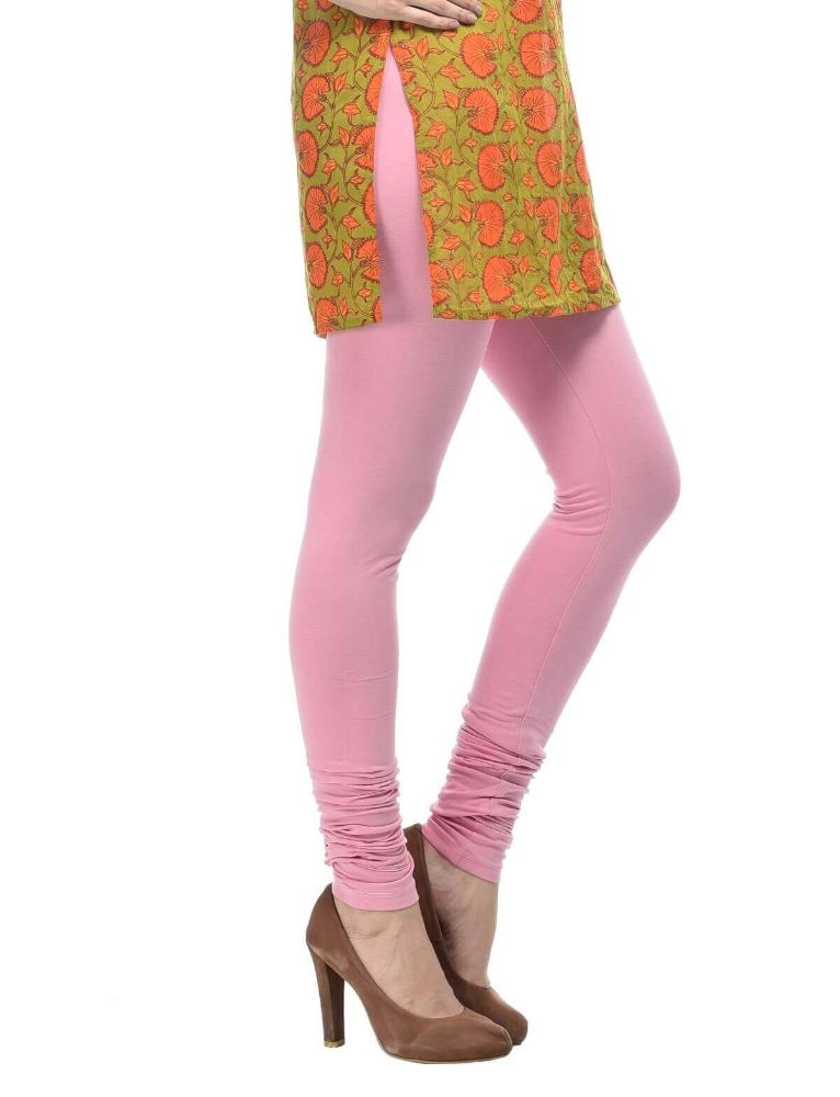 Picture of Frenchtrendz Cotton Spandex Baby Pink Churidar Leggings