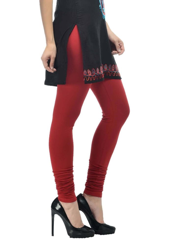 Picture of Frenchtrendz Cotton Spandex Maroon Churidar Leggings