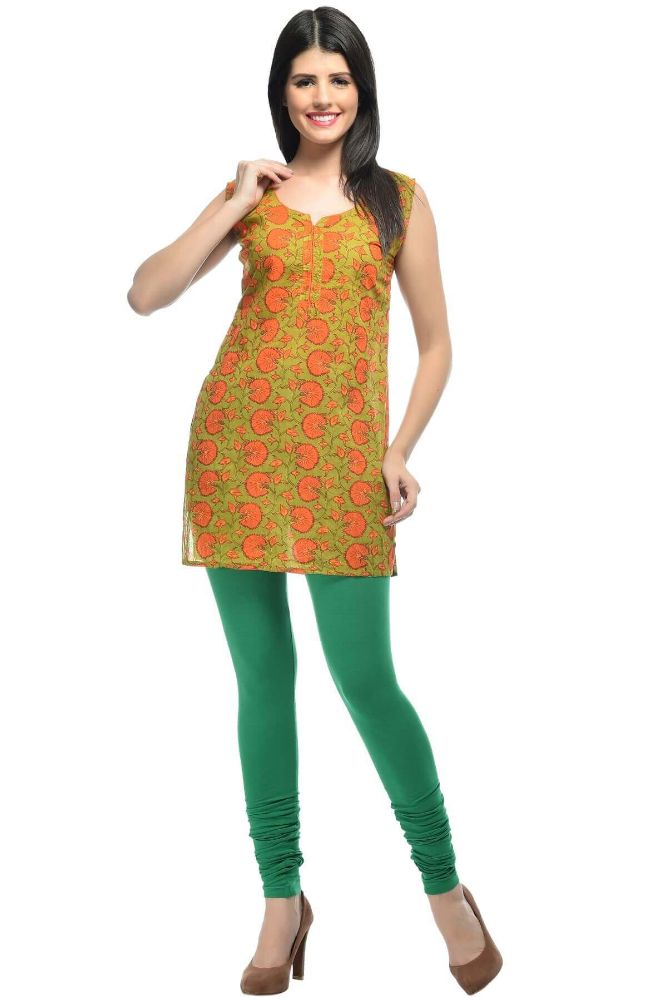 Picture of Frenchtrendz Cotton Spandex Green Churidar Leggings