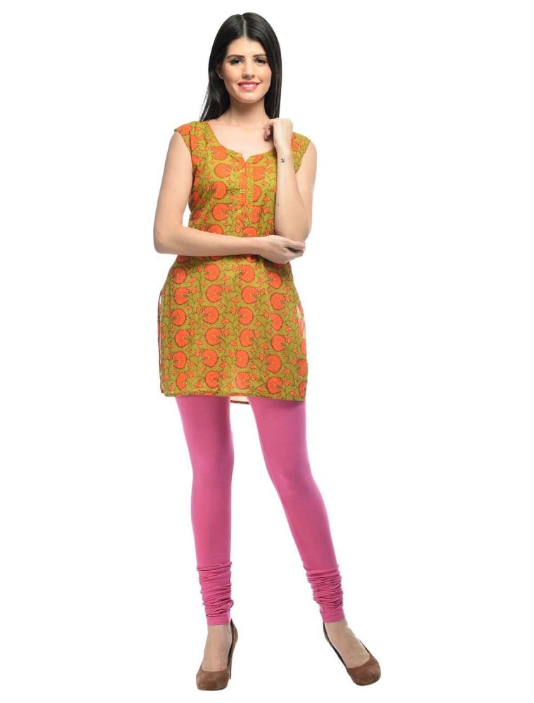 Picture of Frenchtrendz Cotton Spandex Pink Churidar Leggings
