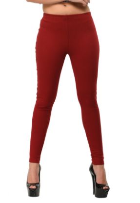 Picture of Frenchtrendz Cotton Modal Spandex Dark Maroon Solid Look Jeggings