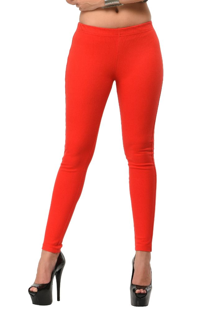 Picture of Frenchtrendz Cotton Modal Spandex Red Solid Look Jeggings