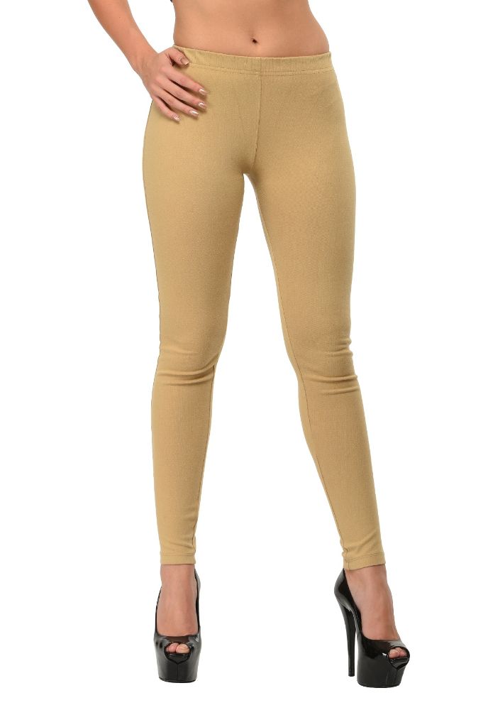 Picture of Frenchtrendz Cotton Modal Spandex Dark Beige Solid Look Jeggings