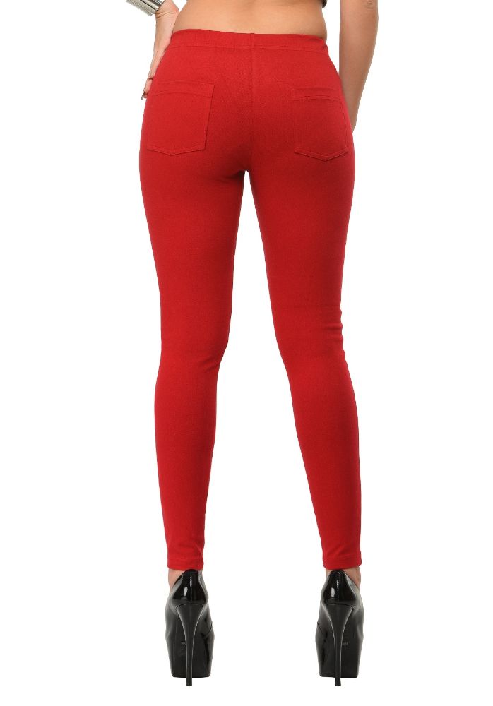 Picture of Frenchtrendz Cotton Modal Spandex Maroon Solid Jegging
