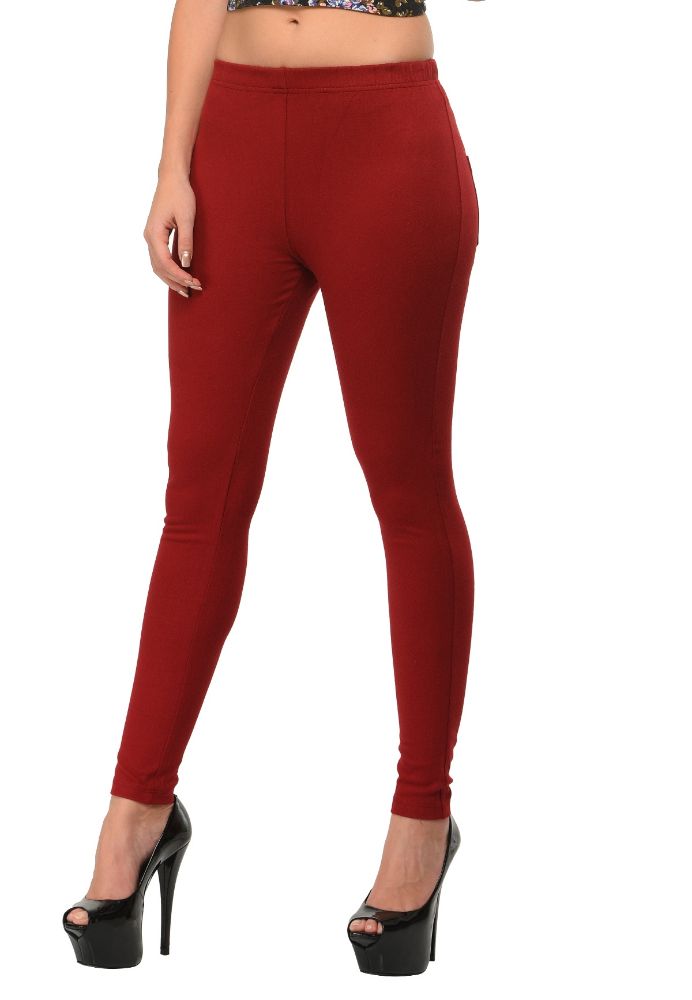 Picture of Frenchtrendz Cotton Modal Spandex Dark Maroon Solid Look Jeggings
