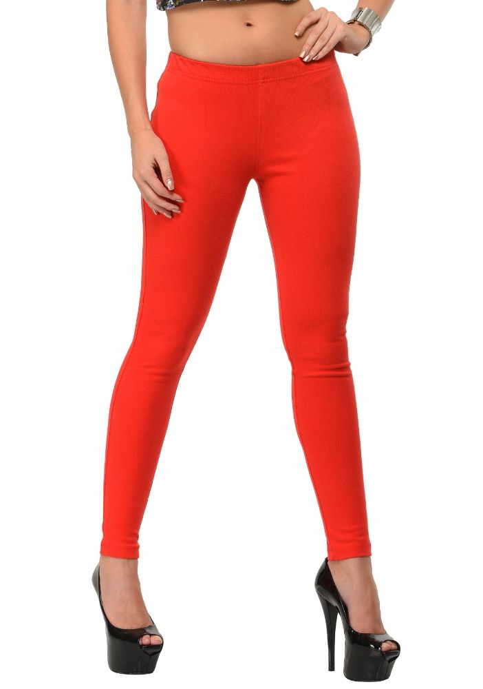 Picture of Frenchtrendz Cotton Modal Spandex Red Solid Look Jeggings