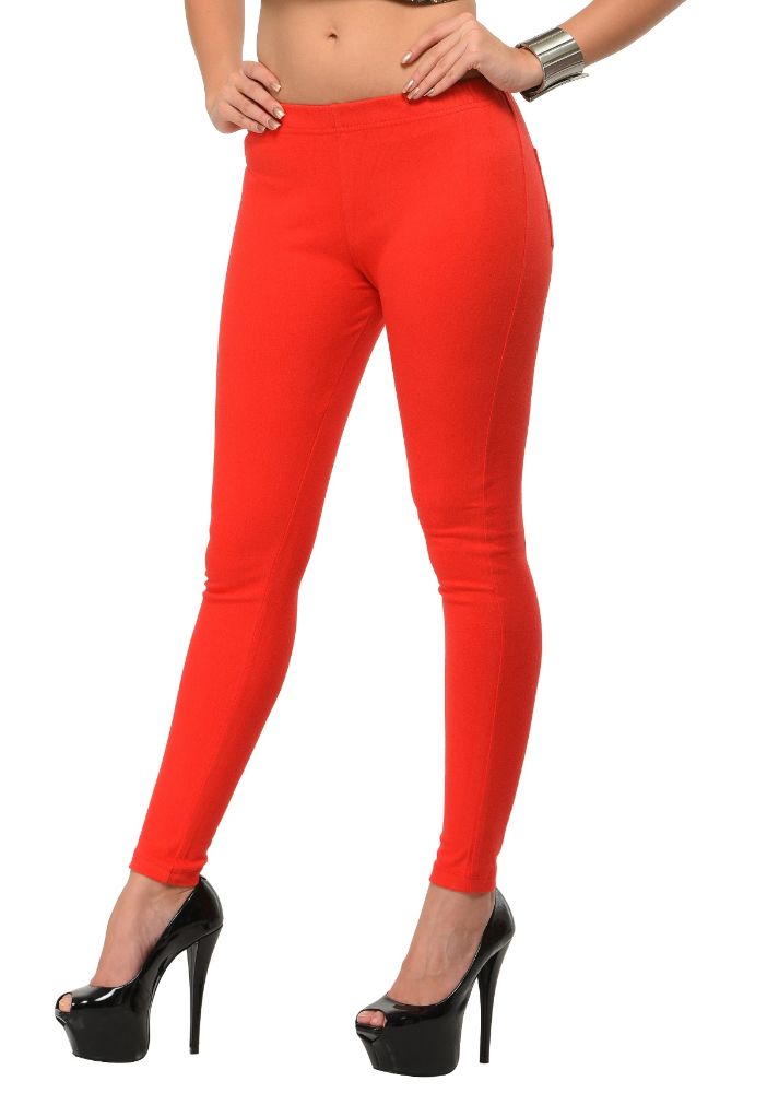 Picture of Frenchtrendz Cotton Modal Spandex Red Solid Look Jeggings