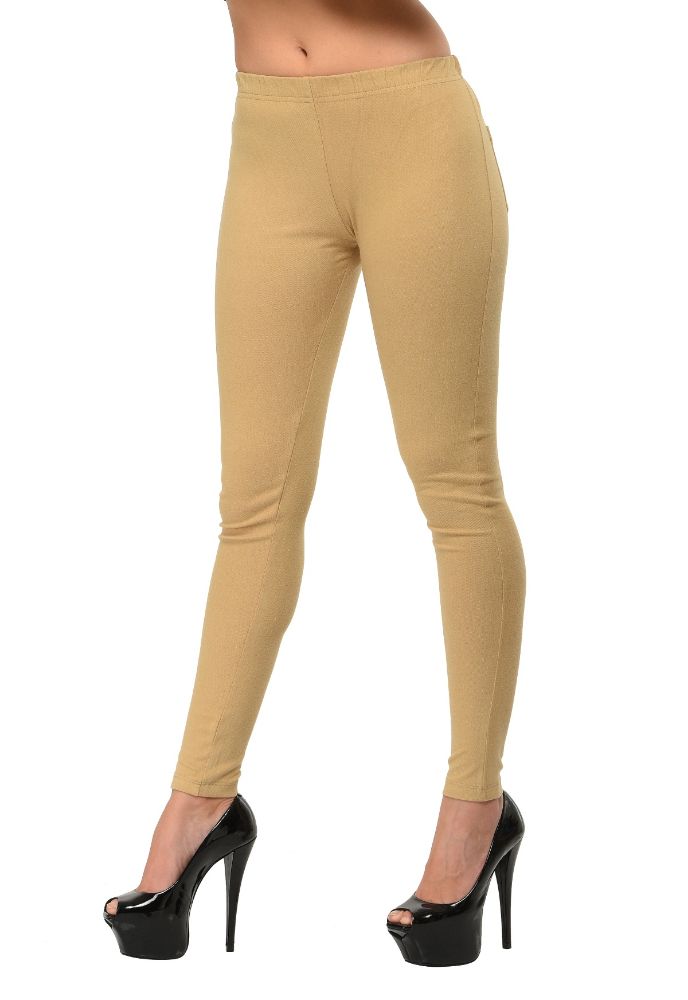 Picture of Frenchtrendz Cotton Modal Spandex Dark Beige Solid Look Jeggings