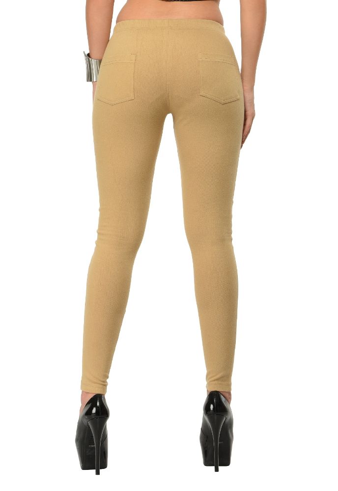 Picture of Frenchtrendz Cotton Modal Spandex Dark Beige Solid Look Jeggings
