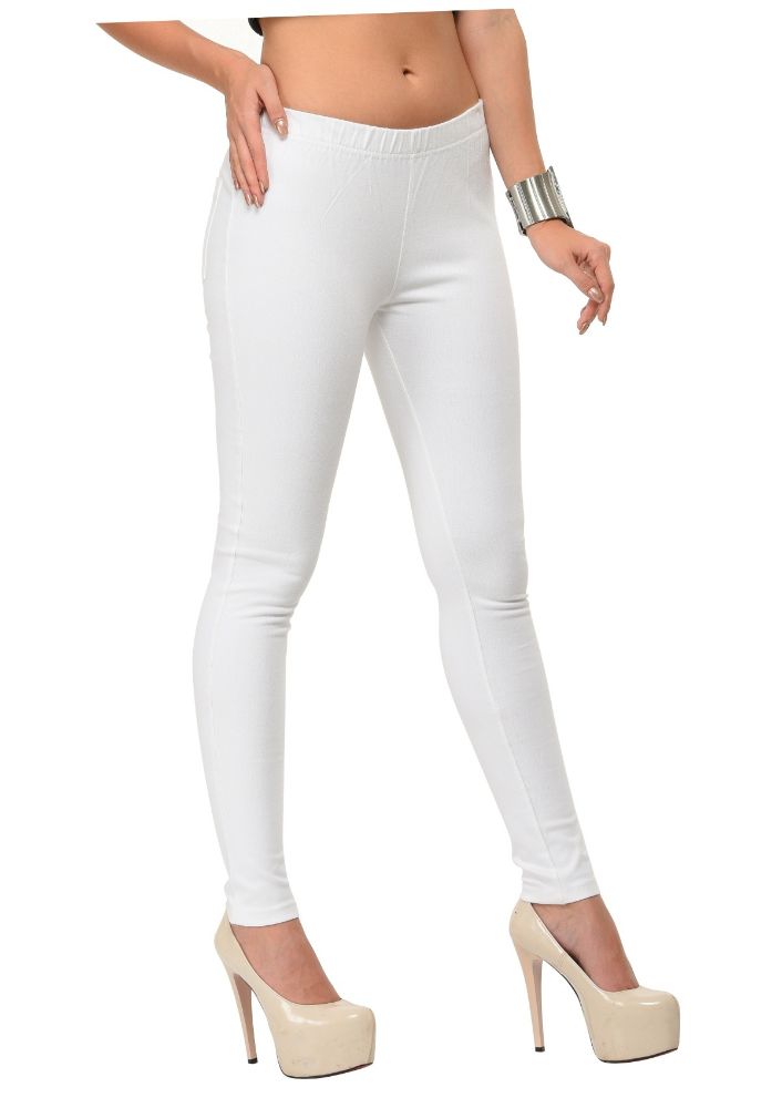 Picture of Frenchtrendz Cotton Modal Spandex White Solid Look Jeggings