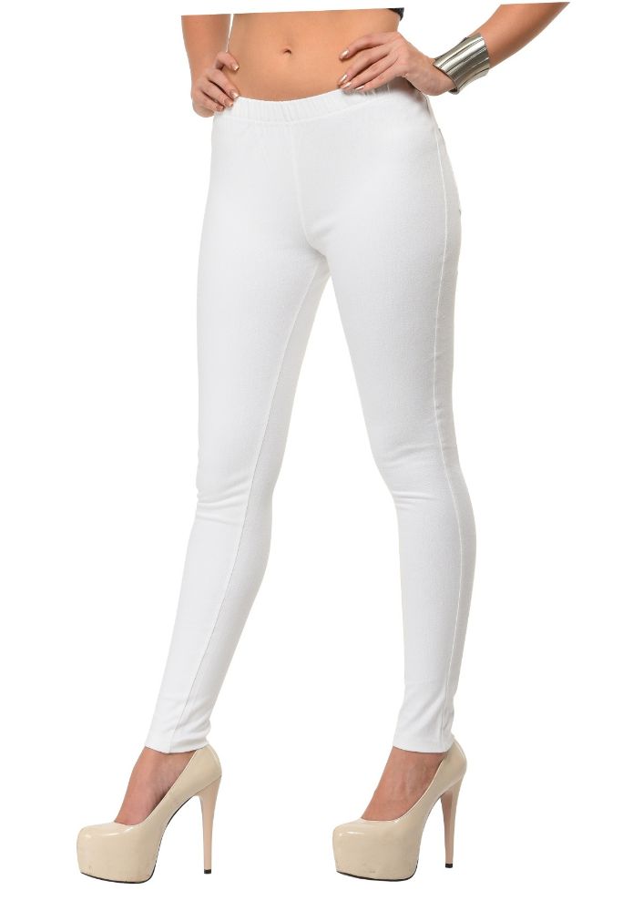 Picture of Frenchtrendz Cotton Modal Spandex White Solid Look Jeggings