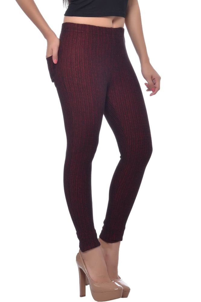 Picture of Frenchtrendz Cotton poly Spandex Red Black Jacquard Jegging