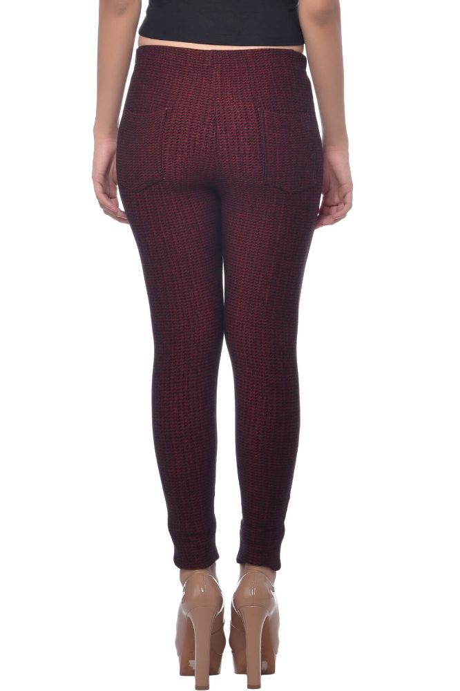 Picture of Frenchtrendz Cotton poly Spandex Red Black Jacquard Jegging