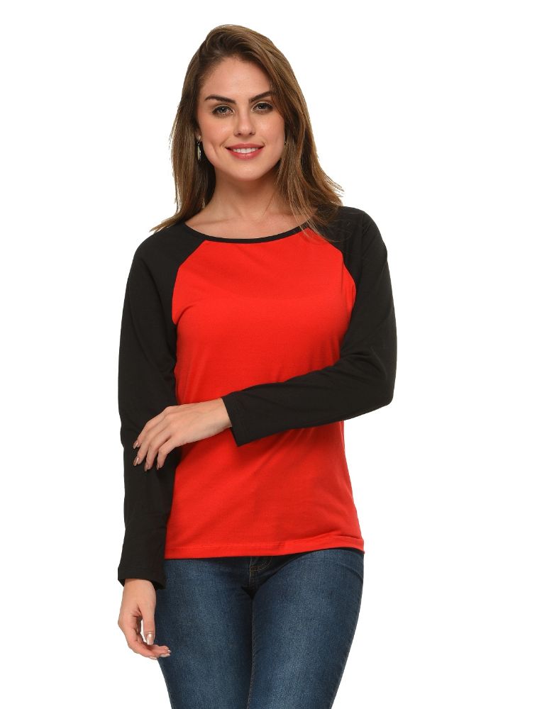 Picture of Frenchtrendz Cotton Red Black Raglan Full Sleeve T-Shirt