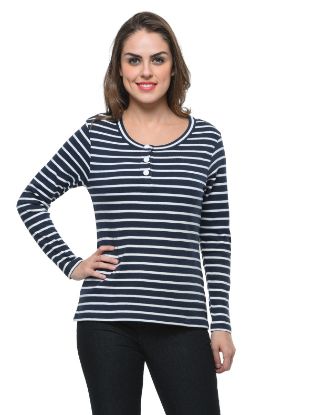 Picture of Frenchtrendz Cotton Bamboo Navy- White Henley T-Shirt