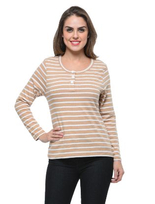 Picture of Frenchtrendz Cotton Bamboo Beige-White Henley T-Shirt