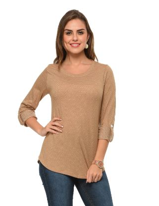 Picture of Frenchtrendz Cotton Poly Skin Polka Dot Roll-Up Sleeve Tops