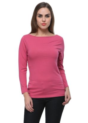 Picture of Frenchtrendz Cotton Spandex Levender Boat Neck Full Sleeve Top