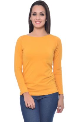Picture of Frenchtrendz Cotton Spandex Dark Mustard Boat Neck Full Sleeve Top