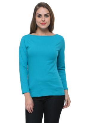 Picture of Frenchtrendz Cotton Spandex Turq Boat Neck Full Sleeve Top