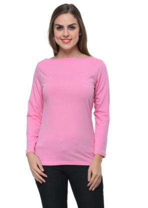 Picture of Frenchtrendz Cotton Spandex Baby Pink Boat Neck Full Sleeve Top
