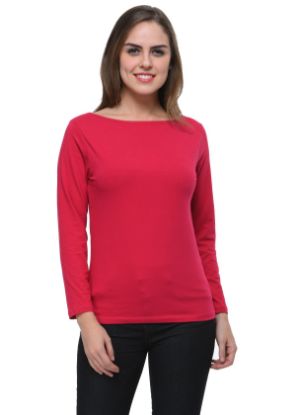 Picture of Frenchtrendz Cotton Spandex Dark Fuchsia Boat Neck Full Sleeve Top