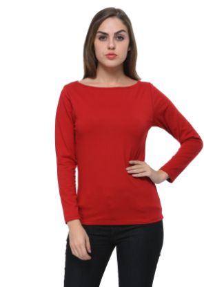 Picture of Frenchtrendz Cotton Spandex Maroon Boat Neck Full Sleeve Top