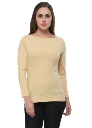 Picture of Frenchtrendz Cotton Spandex Skin Boat Neck Full Sleeve Top