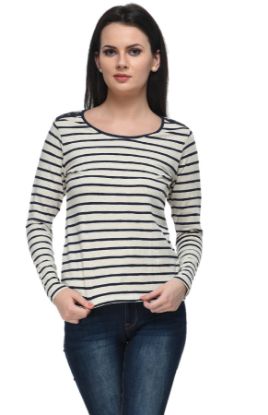 Picture of Frenchtrendz Cotton Spandex Navy Ivory Round Neck Full Sleeve T-Shirt