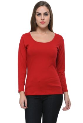 Picture of Frenchtrendz Cotton Spandex Maroon Scoop Neck Full Sleeve Top