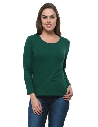 Picture of Frenchtrendz Cotton Spandex Dark Green Bateu Neck Full Sleeve Top