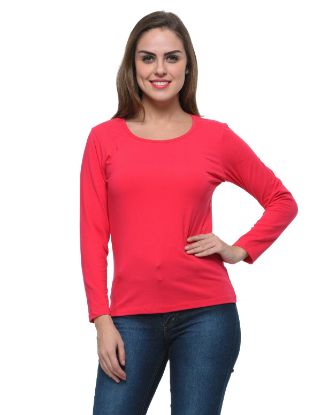 Picture of Frenchtrendz Cotton Spandex Fushcia Bateu Neck Full Sleeve Top