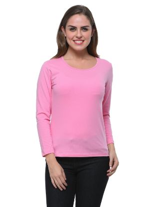 Picture of Frenchtrendz Cotton Spandex Baby Pink Bateu Neck Full Sleeve Top