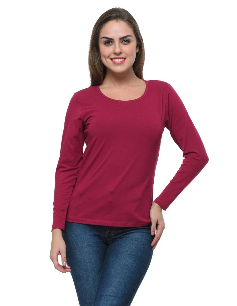 Picture of Frenchtrendz Cotton Spandex Dark Violet Bateu Neck Full Sleeve Top