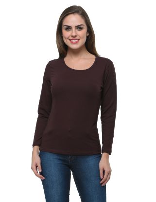 Picture of Frenchtrendz Cotton Spandex Choclate Bateu Neck Full Sleeve Top