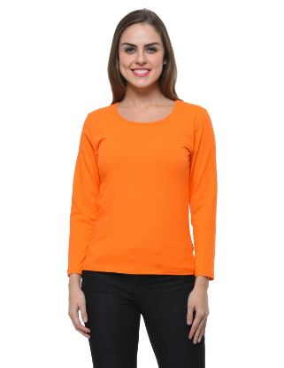 Picture of Frenchtrendz Cotton Spandex Orange Bateu Neck Full Sleeve Top