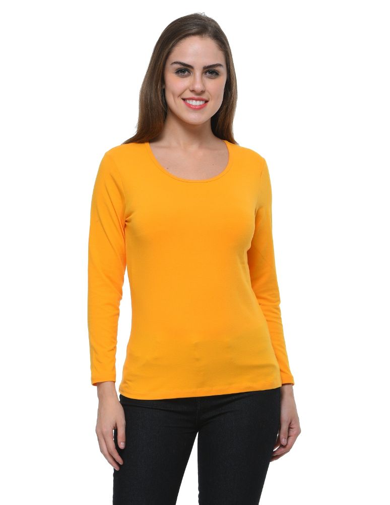 Picture of Frenchtrendz Cotton Spandex Light Yellow Bateu Neck Full Sleeve Top