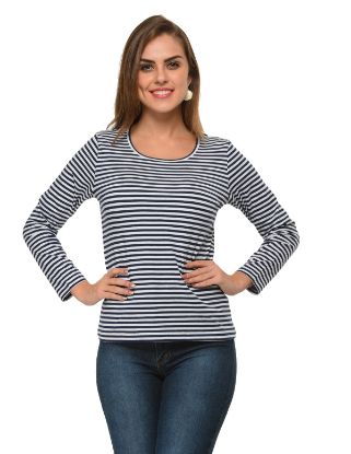 Picture of Frenchtrendz Cotton Spandex Navy White Bateu Neck Full Sleeve Top